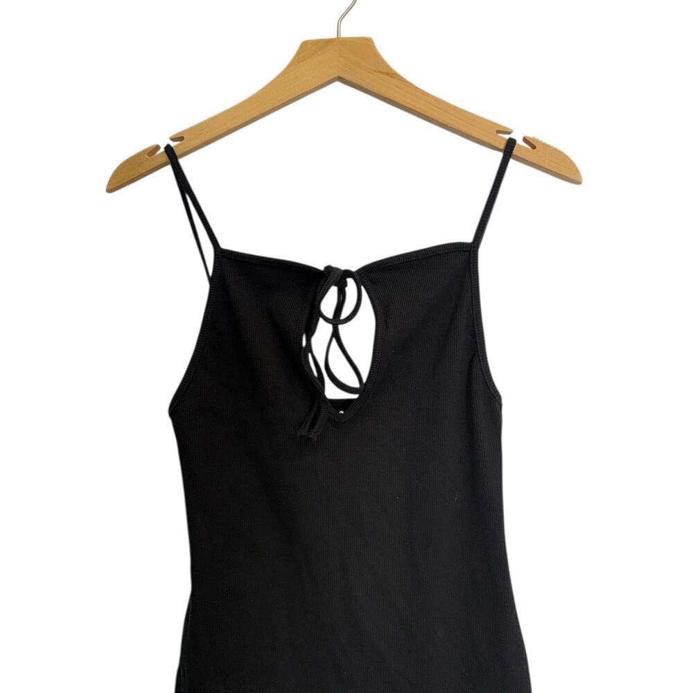 Zara Black Cotton Bodycon Slit Rib Dress size Medium NWT - Picture 4 of 6